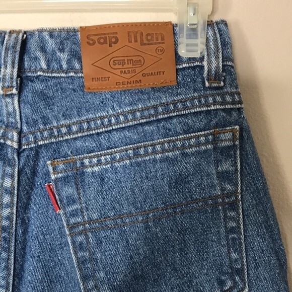 Vintage Sap Man denim jeans with leather details around pockets area size 10 - Picture 12 of 15